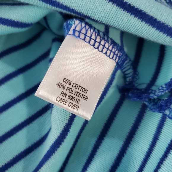 Breckenridge Mock V-Neck Green Blue Striped Longsleeved Top Size Small - Picture 4 of 7